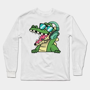 Alligator With Headphones Long Sleeve T-Shirt